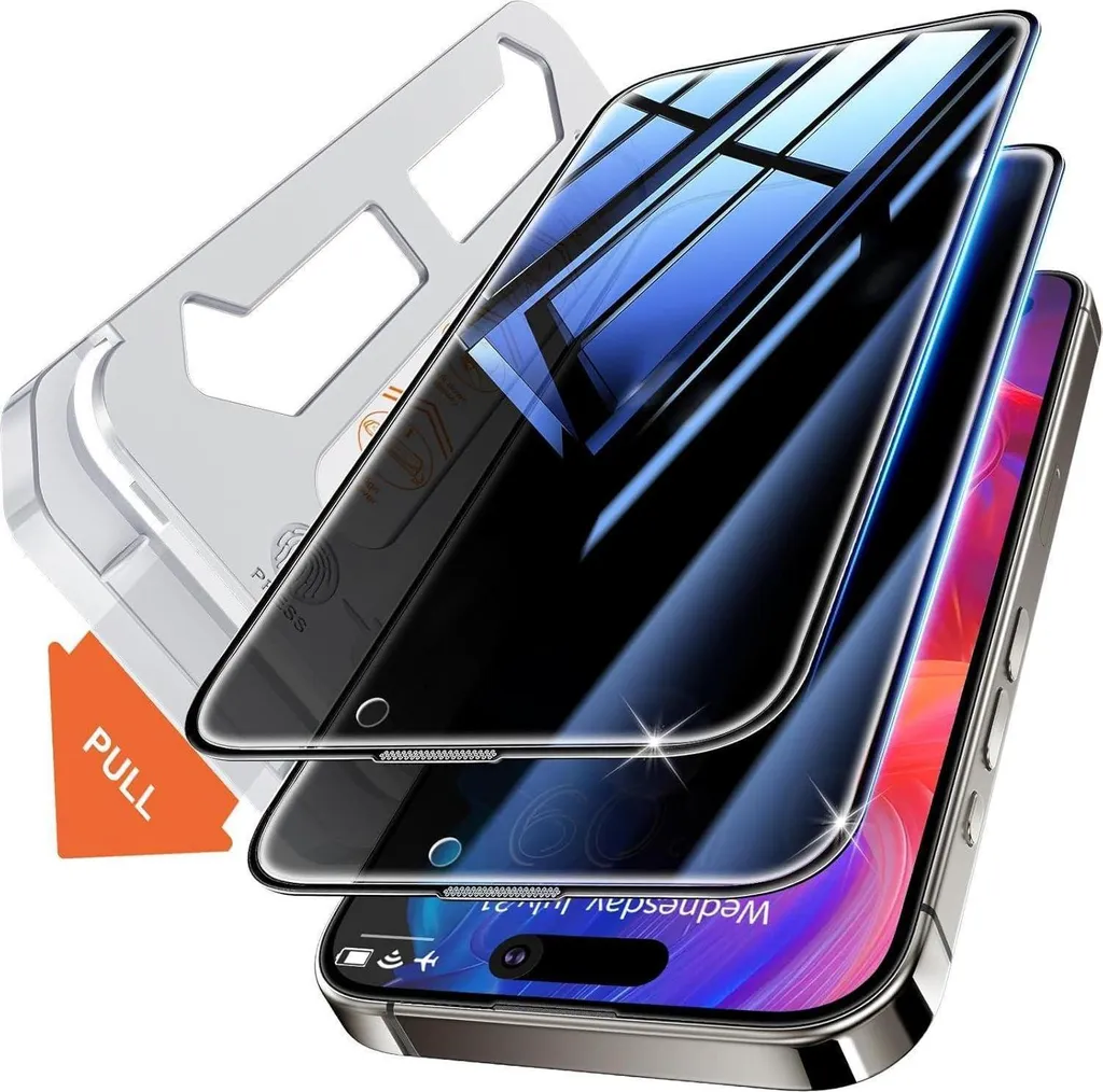 Tentoki blindato vetro privacy schermo iPhone 15 Pro Max 6,7 pollici 2x anti-spia pellicola protettiva