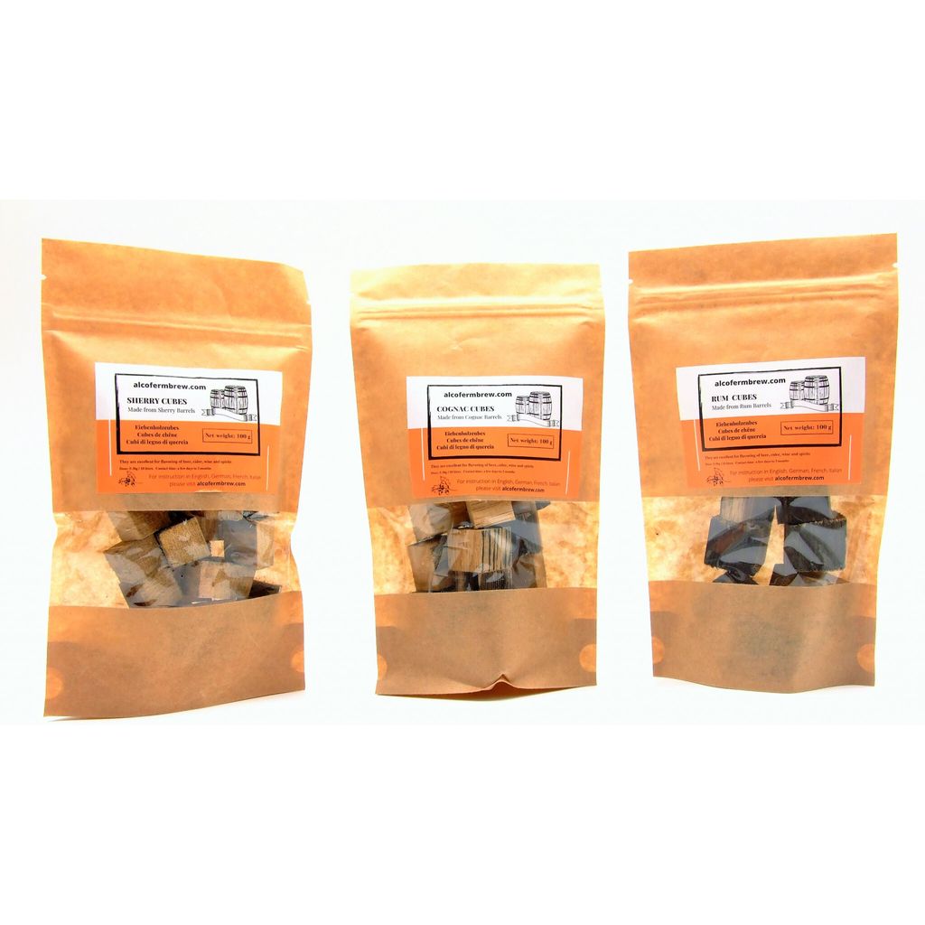 Eichenholzcubes 3 Packungen – Sherry + Cognac + Rum, Eichenholz Chips Holzspäne Eichenholzspäne