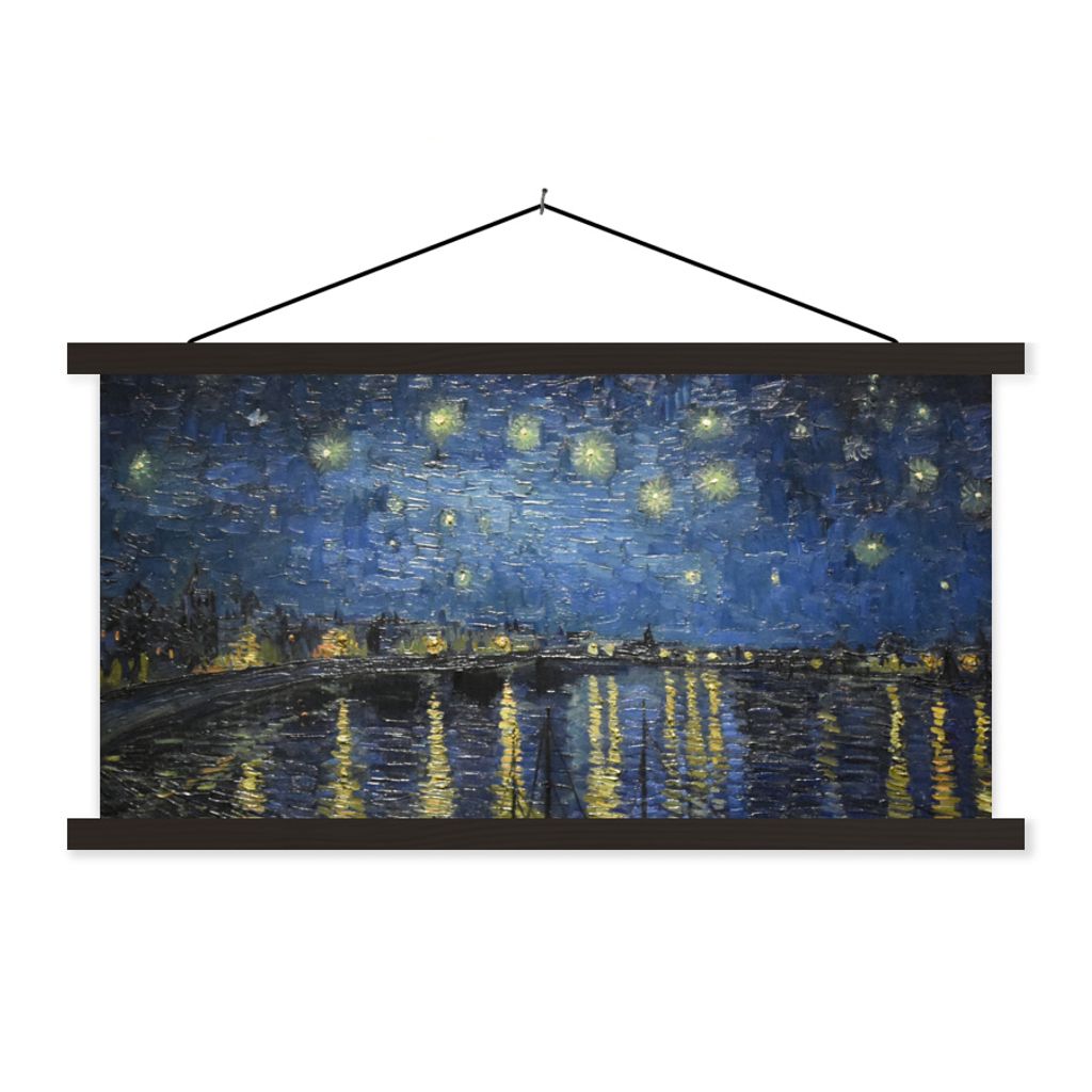 MuchoWow Textilposter Sternennacht über dem Orsay Paris - Vincent Van Gogh 120x60 cm mit schwarzem Rahmen - Dekoration Schlafzimmer