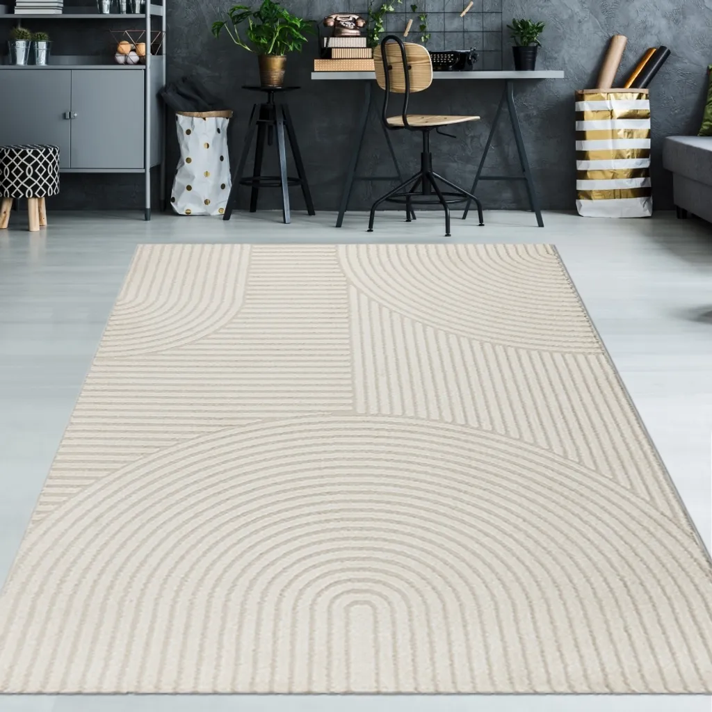 Tapis facile d'entretien crème 120x170 cm à poils courts motif arc