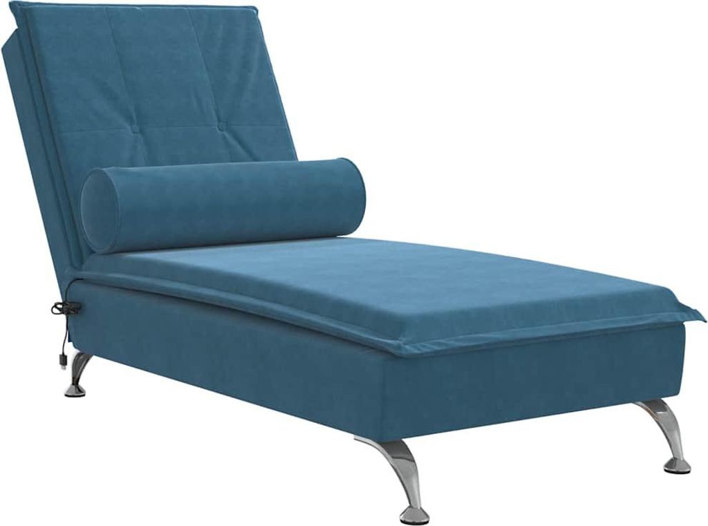 vidaXL Massage-Chaiselongue mit Nackenrolle Blau Samt