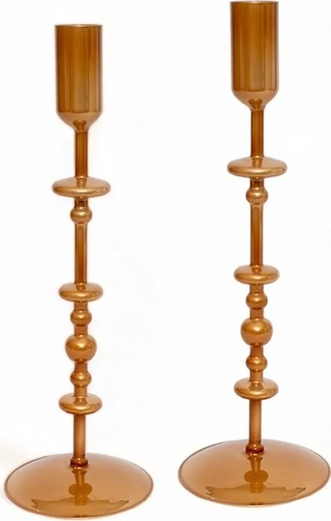 Bougeoirs de table pour dîner romantique - Verre doré 25cm WinQ lot de 2