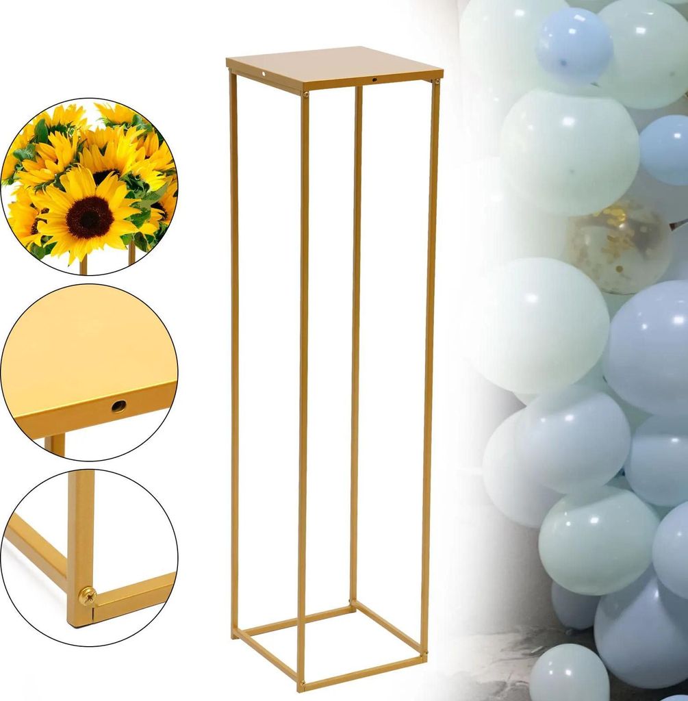 Blumenständer & Vasenhalter - Geometrische Metall-Säule - Höhe 100 cm - Quadratisch - 1 Ebene - Für Hochzeit & Party - Gold
