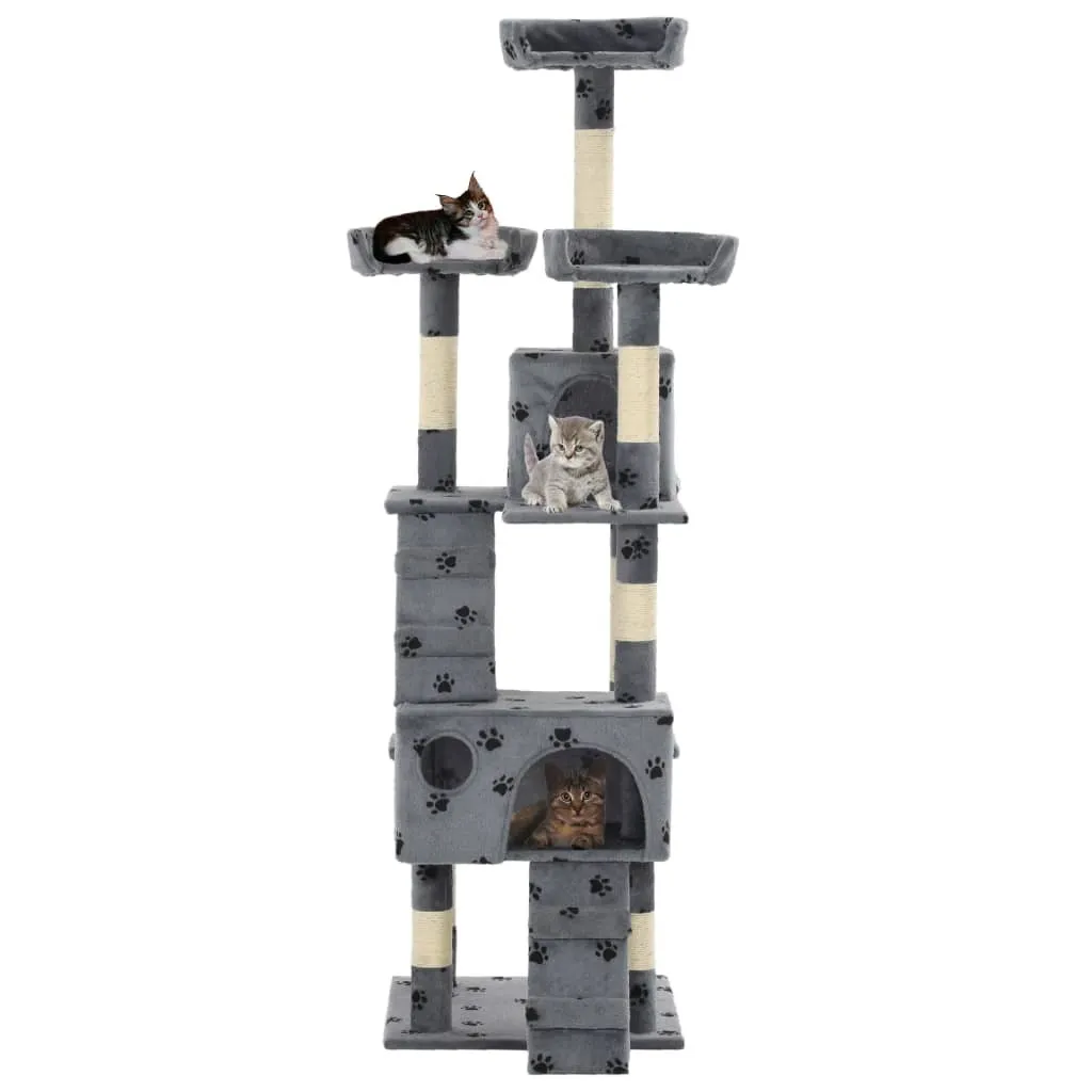 vidaXL Tiragraffi per gatti con colonne in sisal 170 cm Stampa a zampa Grigio