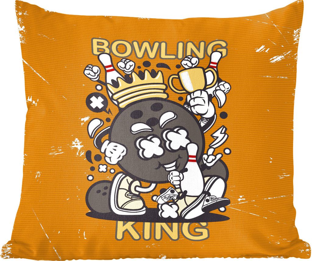 MuchoWow Zierkissen Sofakissen Wohnzimmer Dekokissen 45x45 cm Vintage - Bowling - König - Schlafpolster - Polster für das Sofa