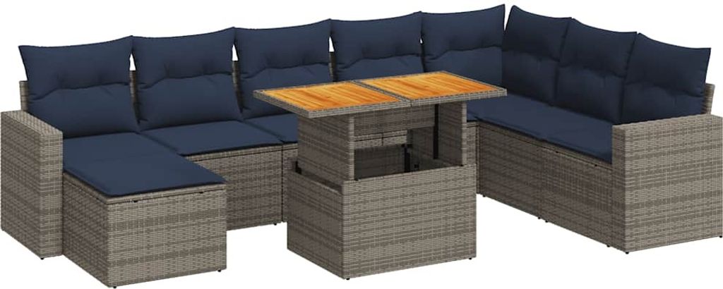 vidaXL 9-tlg. Garten-Sofagarnitur mit Kissen Grau Poly Rattan