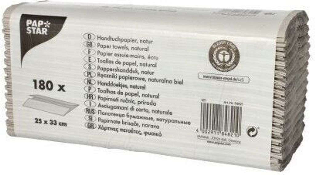 180 Papstar Blatt Handtuchpapier C-Falz 31 cm x 25 cm natur Produktbild 