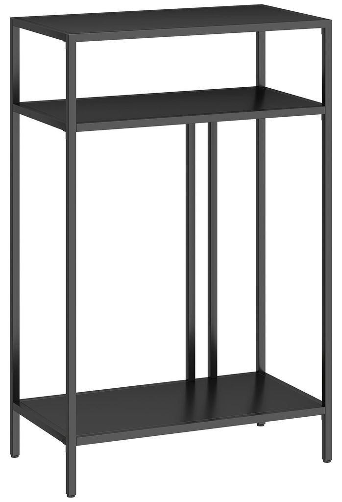 Konsolentisch 3-stufige Ablagen Schmaler Eingangsbereichstisch Stahlrahmen für Wohnzimmer Flur 55 cm Schwarz