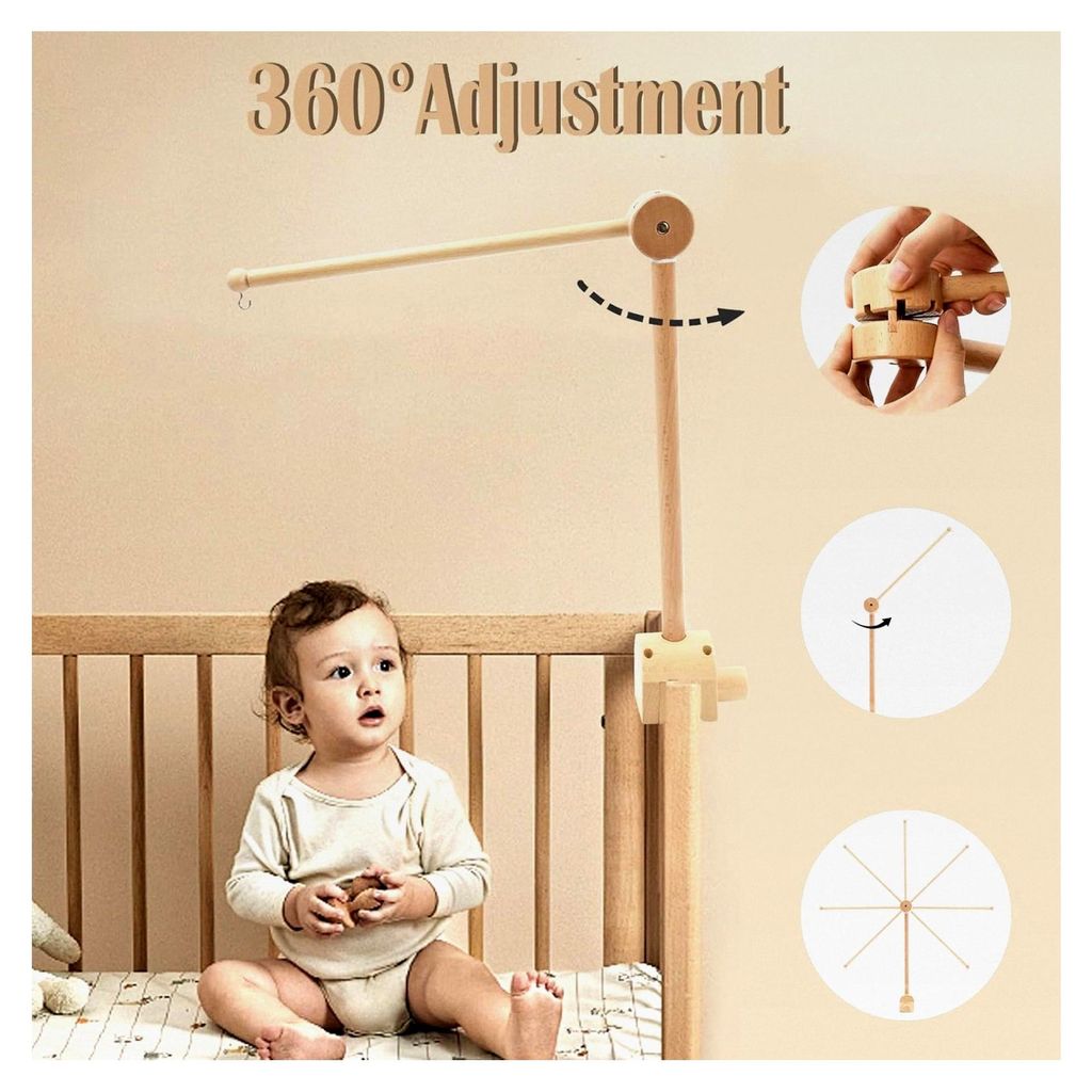 Baby Mobile Halterung aus Holz, Verstellbare Halterung für Wickeltisch, Abnehmbarer Halter für Babybett, Mobile Hänger für Spielzeuge