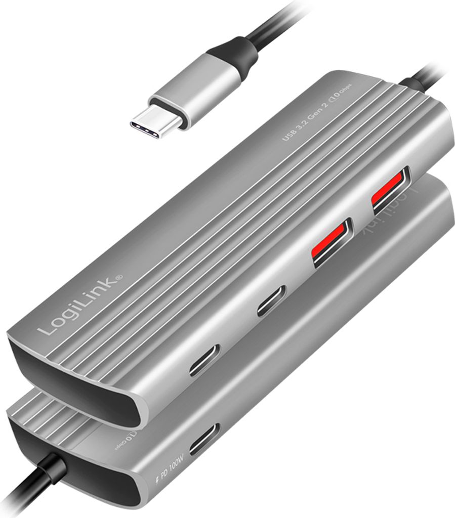 LogiLink USB 3.2 Ultra-Slim-Hub 4-Port 2x USB-A 2x USB-C Aluminiumgehäuse grau