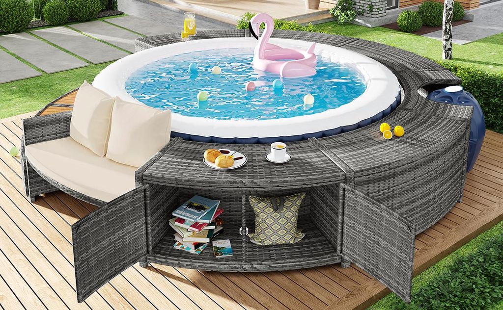 Polyrattan Poolumrandung Rund fr Whirlpools bis  200cm