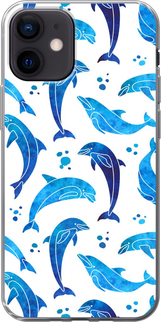 MuchoWow Handyhülle Schutzhülle Hülle für Telefoonhoesje iPhone 12 Mädchen - Delphin - Tiere - Muster - Mädchen - Kinder - Kinder Silikon S...