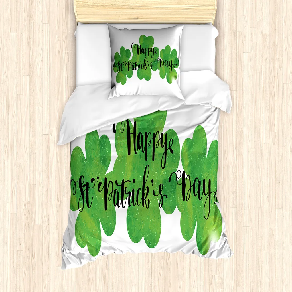 ABAKUHAUS Set copripiumino a quadrifoglio per letti singoli, Cursive St Patrick Tag, antiacaro, adatto a chi soffre di allergie, con federa, 135 cm x 200 cm - 80 x 80 cm, Fern Green Koksgraue