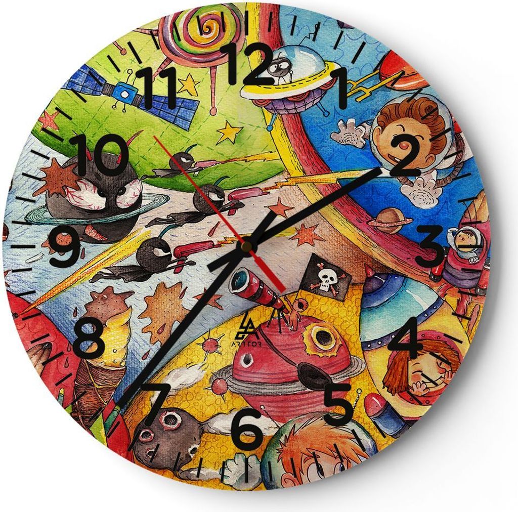 Wanduhr - Rund - Glasuhr - Kind Raum Raumschiff Eis - 40x40cm - Schleichendes Uhrwerk - Lautlos - zum Aufhängen bereit - Dekoration Modern - Wandd...