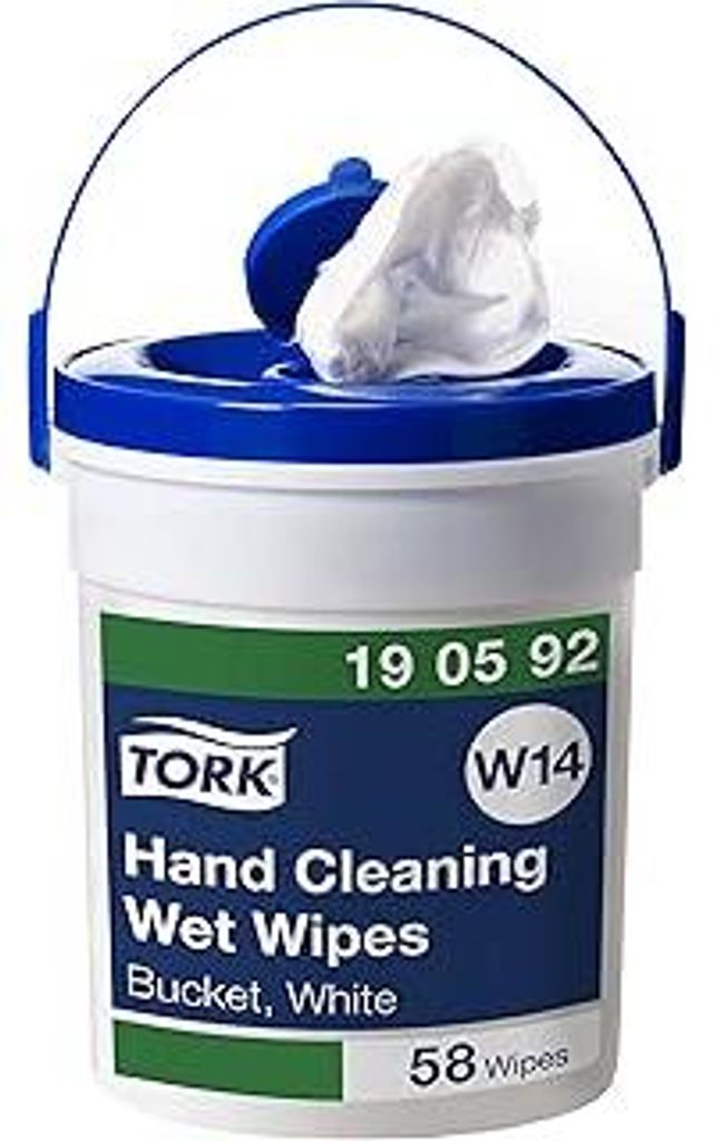 Tork Feuchte Handreinigungstücher im Spendereimer Weiß W14, Ohne Duftstoffe, 1 × 58 Tücher, 190592