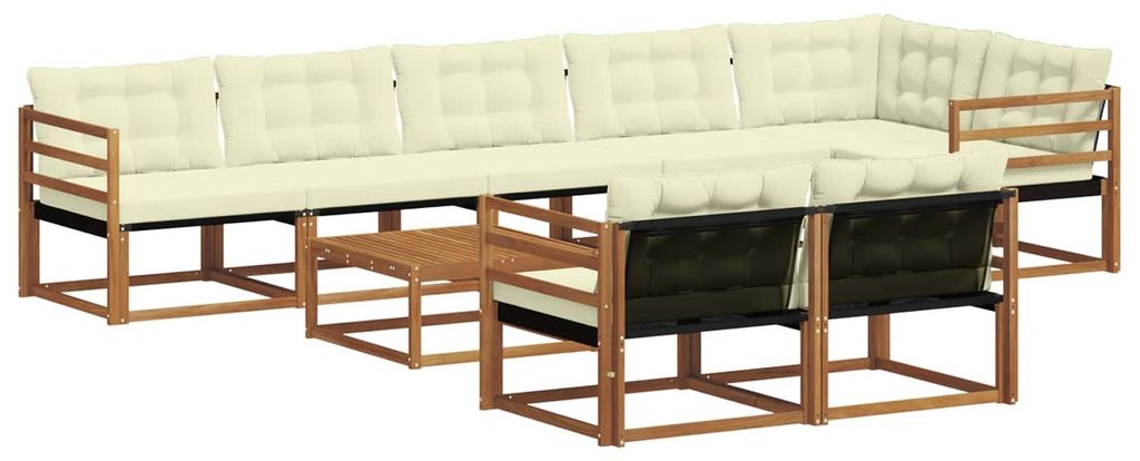vidaXL Outdoor-Sofagarnitur mit Kissen 9 pcs Natur und Creme