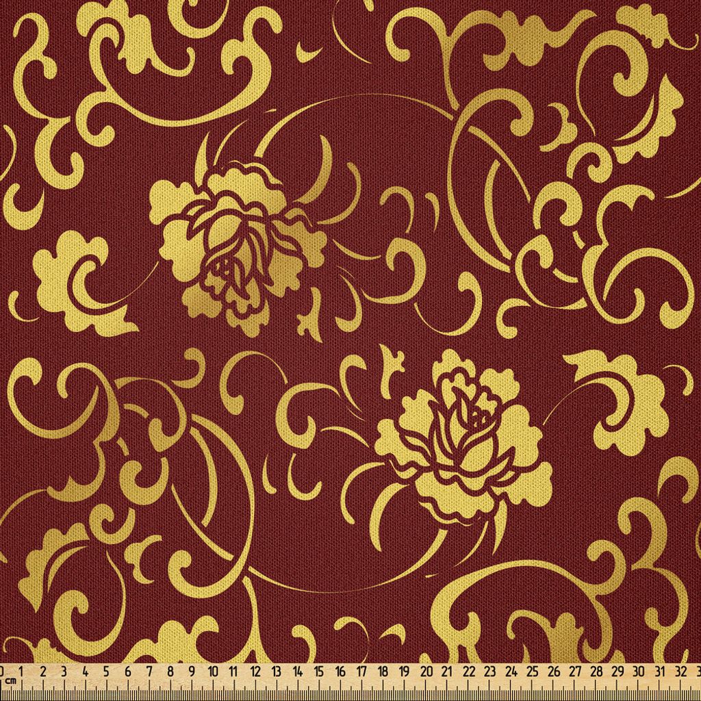 ABAKUHAUS Ranke Microfaser Stoff als Meterware , Antikes orientalisches Muster mit stilisierter kurviger Rebe Blume in ununterbrochener Reihenfolge...