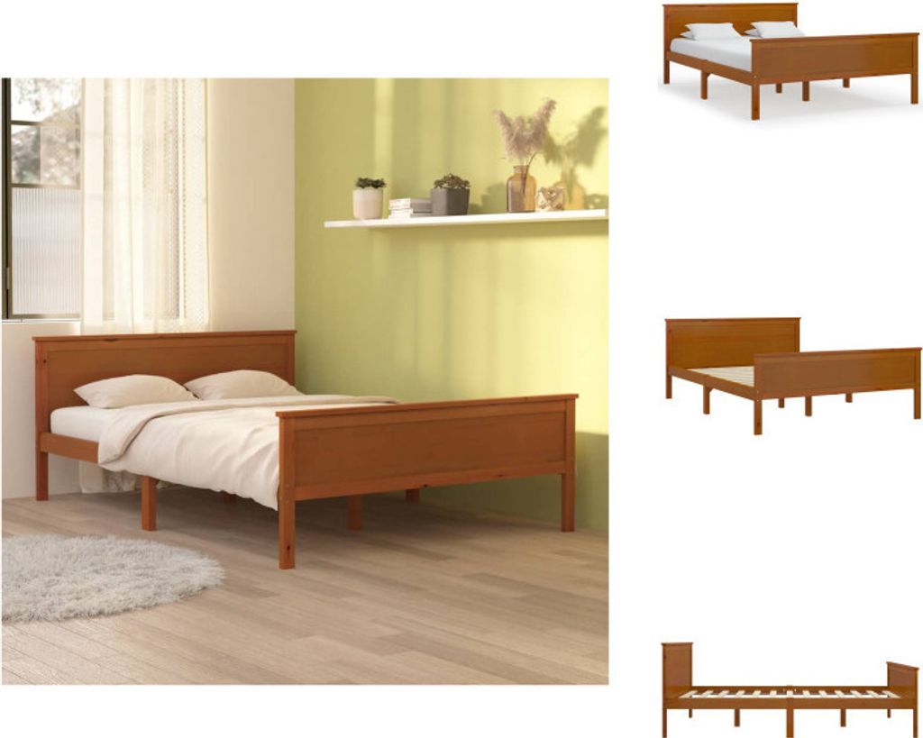 vidaXL Massivholzbett Honigbraun Kiefernholz 160x200 cm - Betten & Bettgestelle