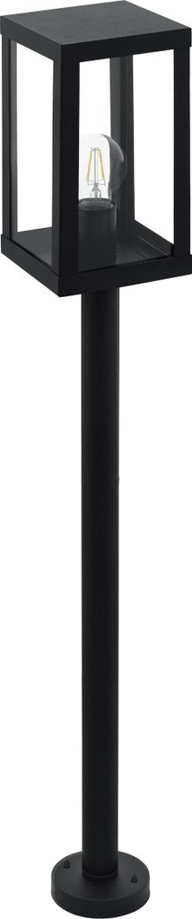 EGLO Außen-Stehlampe Alamonte 1, 1 flammige Außenleuchte, Stehleuchte aus Stahl verzinkt in Schwarz und Glas in Transparent, E27 Fassung, IP44