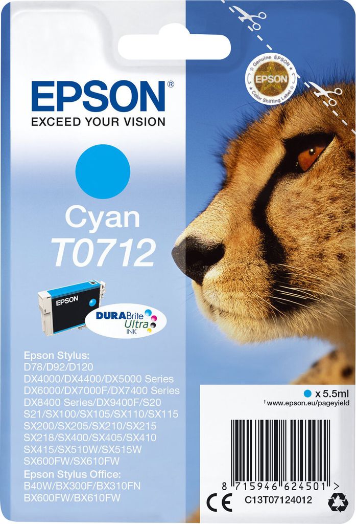 Epson T0712 C13T07124012 Cyan Encre Originale 345 Seiten Image du produit 