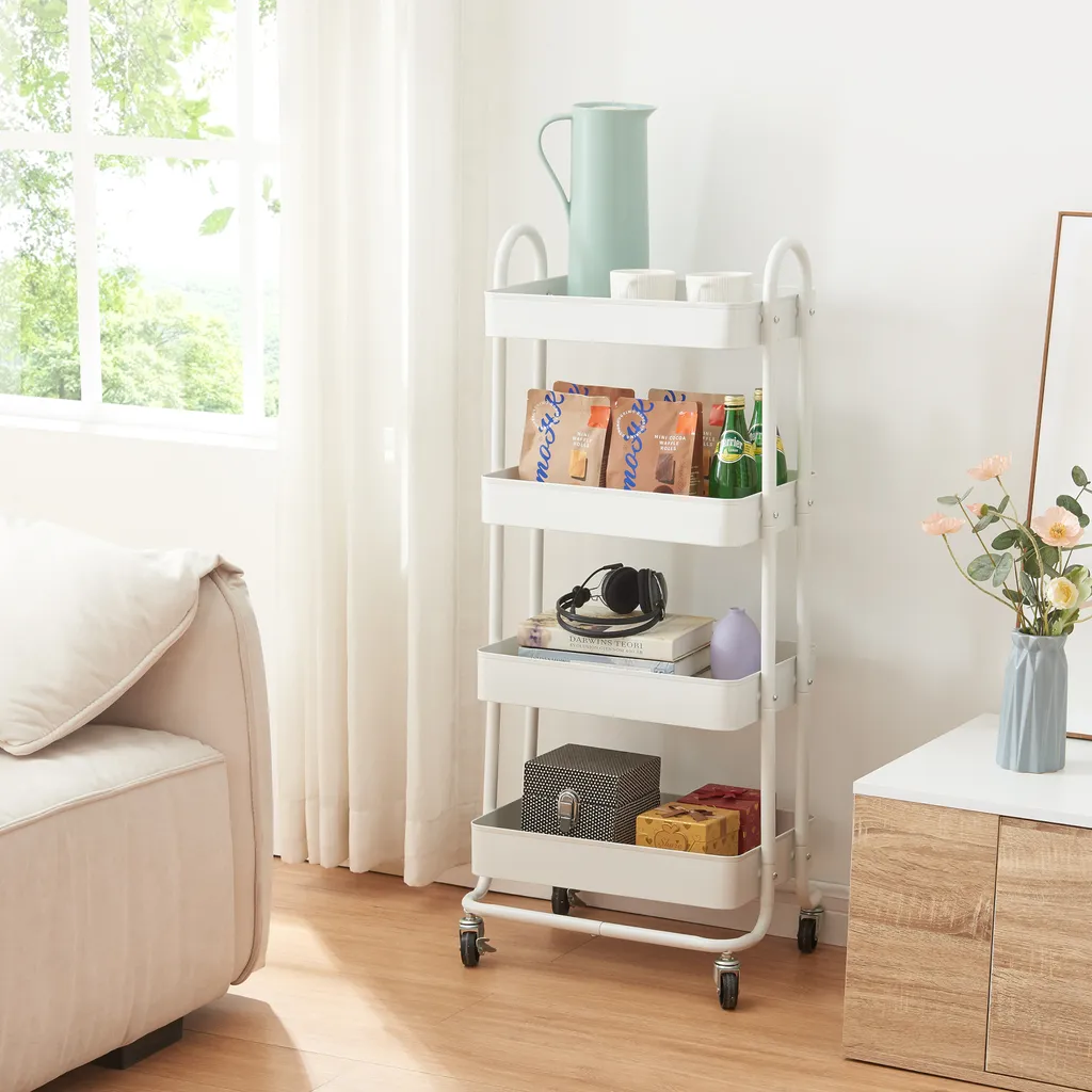 Carrello Multiuso Pyhäntä Bianco 4 Cestini | Ideale per Cucina e Bagno