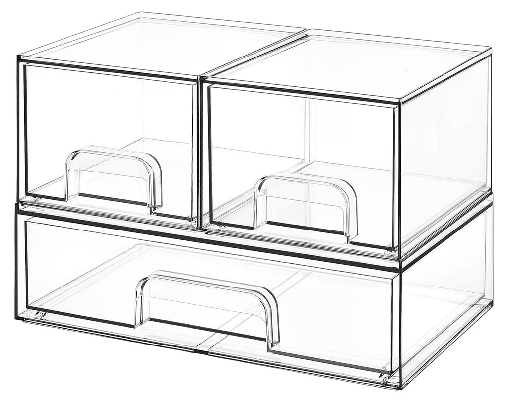 Aufbewahrungsbox mit 3 Schubladen, transparenter Schminktisch-Organizer, rutschfester Schubladen-Organizer für Badezimmer, Schminktisch, Schreibtisch