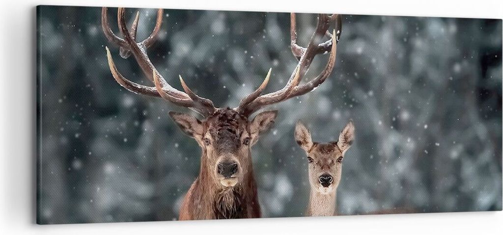 Bild auf Leinwand - Leinwandbild - Einteilig - Hirsch Rentier Reh - 120x50cm - Wand Bild - Wanddeko - Wandbilder - Leinwanddruck - Bilder - Wanddek...