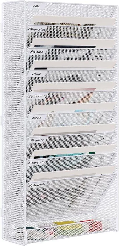 Support mural A4 en métal blanc avec crochet - Organiseur de table robuste
