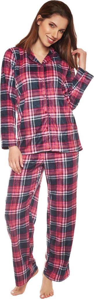 Moonline nightwear 2-teiliger Damen Hausanzug, L, Flanell-pink-Karos