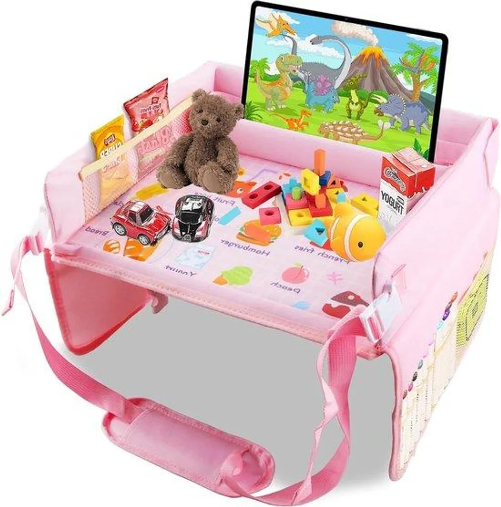 Poste de travail pliable rose enfants doté de poches filet latérales