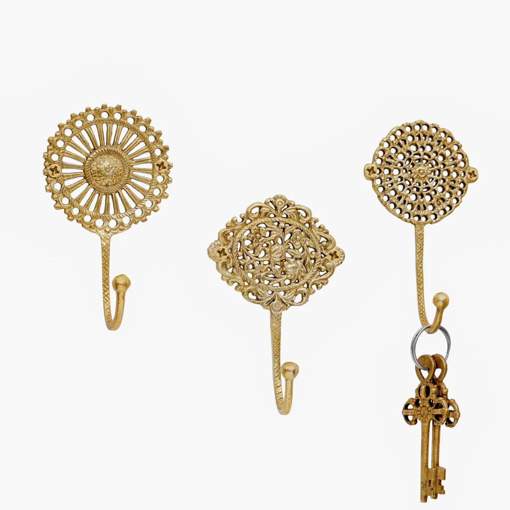 Crochets Muraux pour Manteaux et Clés en Laiton Doré Style Vintage - x3