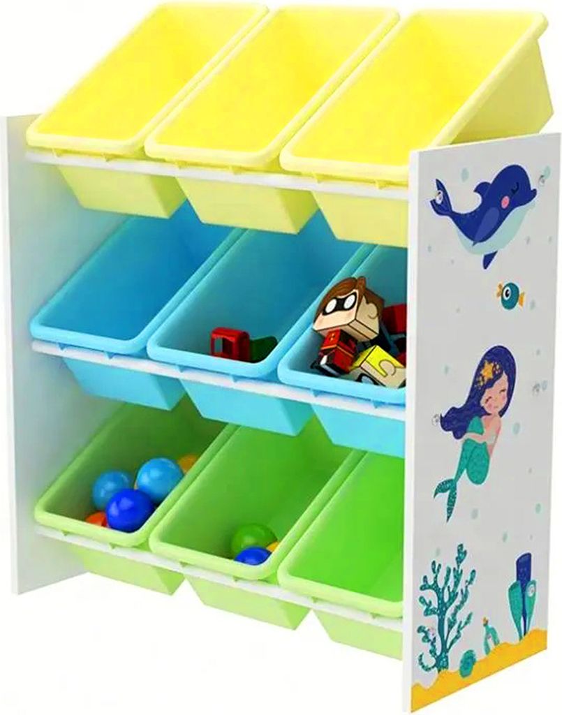Kinderregal mit 9 Boxen, Spielzeug-Organizer, Aufbewahrungssystem für Kinderzimmer
