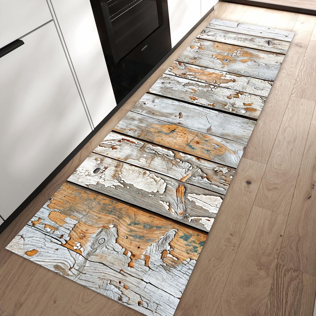 Küchenteppich 60x90cm rutschfest & abwischbar PVC Läufer - Verwittertes & Holz