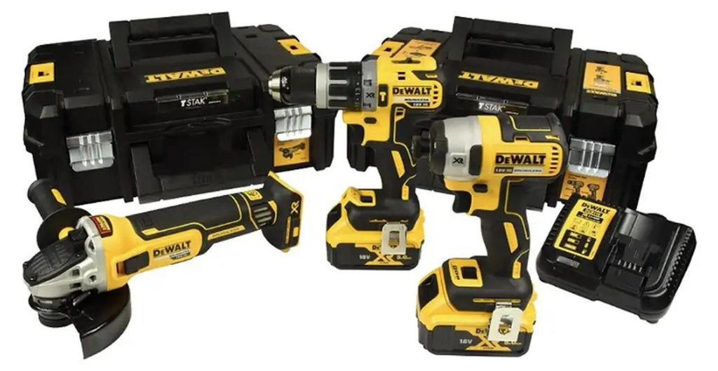 DEWALT Akku-Kombiset 18V DCK384P2T mit Bohrschrauber, Schlagschrauber und Winkelschleifer