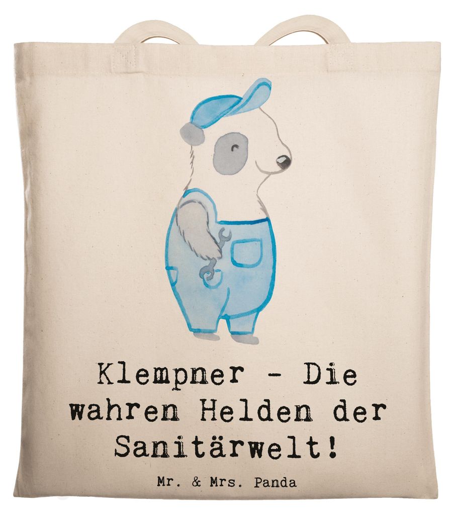 Mr. & Mrs. Panda Beutel Klempner Helden - Transparent - Geschenk, Beruf, Berufe, Berufsprodukte, Handwerker, unsichtbare Retter, Jutetasche, magisc...