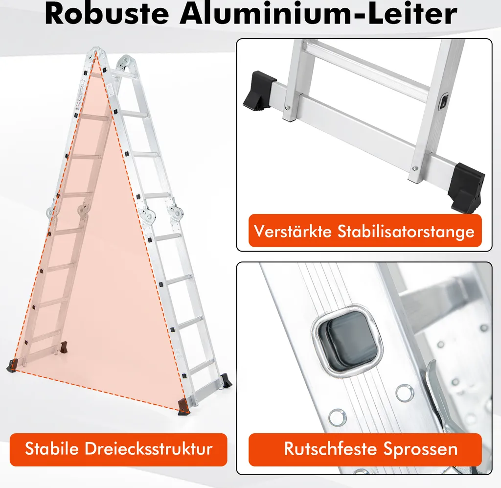 Échelle transformable 7 en 1 aluminium robuste 150kg longueur 3,7m