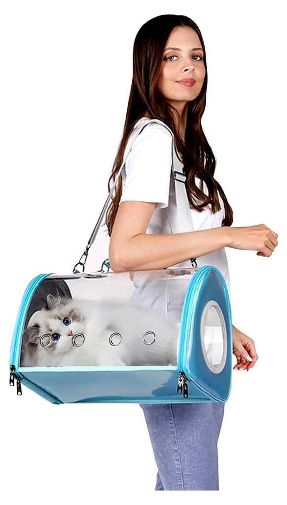 Transporttasche für Hunde und Katzen, atmungsaktive transparente Katzentasche mit verstellbarem Schultergurt, für Flugreisen genehmigte Hundetrag...