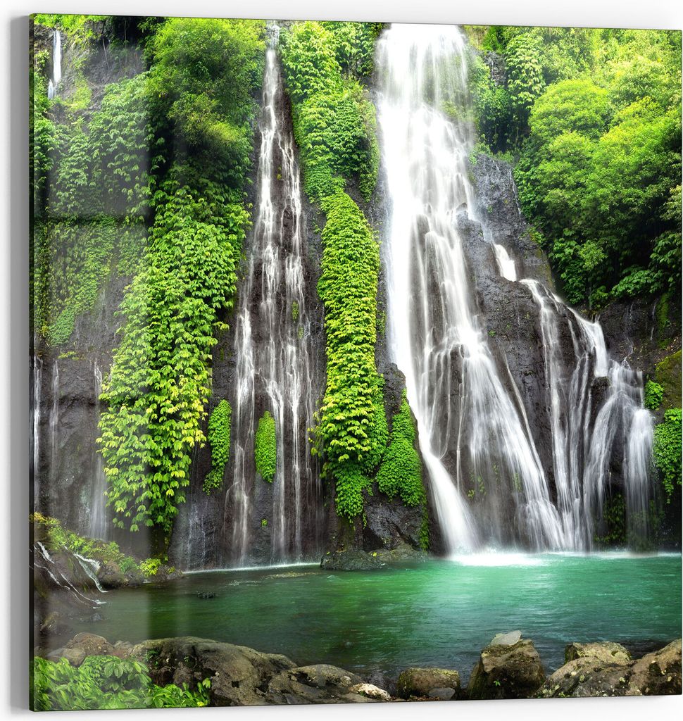DEQORI Glasbild Echtglas 30x30 cm 'Zwillingswasserfall' Wandbild Bild modern Deko