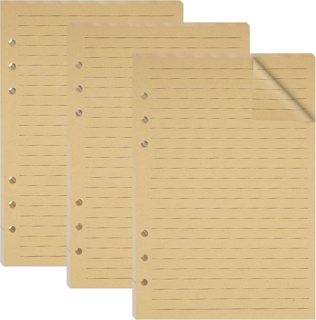 Navulpapier geliniert A5 135 Blätter - 6 Löcher - braunes Papier - Notizbuch Skizze - Tagebuch.