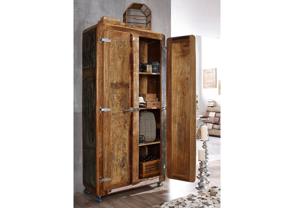 MASSIVMOEBEL24 Schrank Altholz 90x38x175 mehrfarbig lackiert FREEZY #38