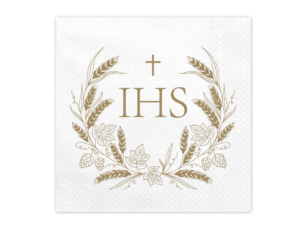 Servietten Papier 33x33cm 3-lagig IHS Motiv 12 Stück Weiß / Gold