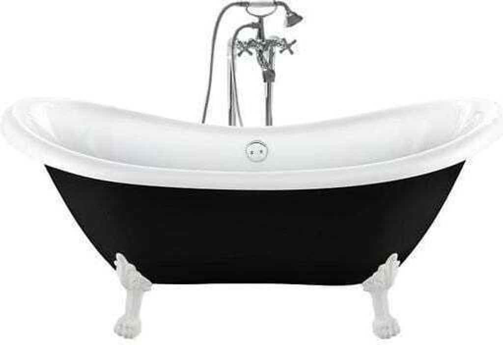 Freistehende Badewanne mit Füßen DARLINGTON SCHWARZ Löwenfüße WEISS 175 cm