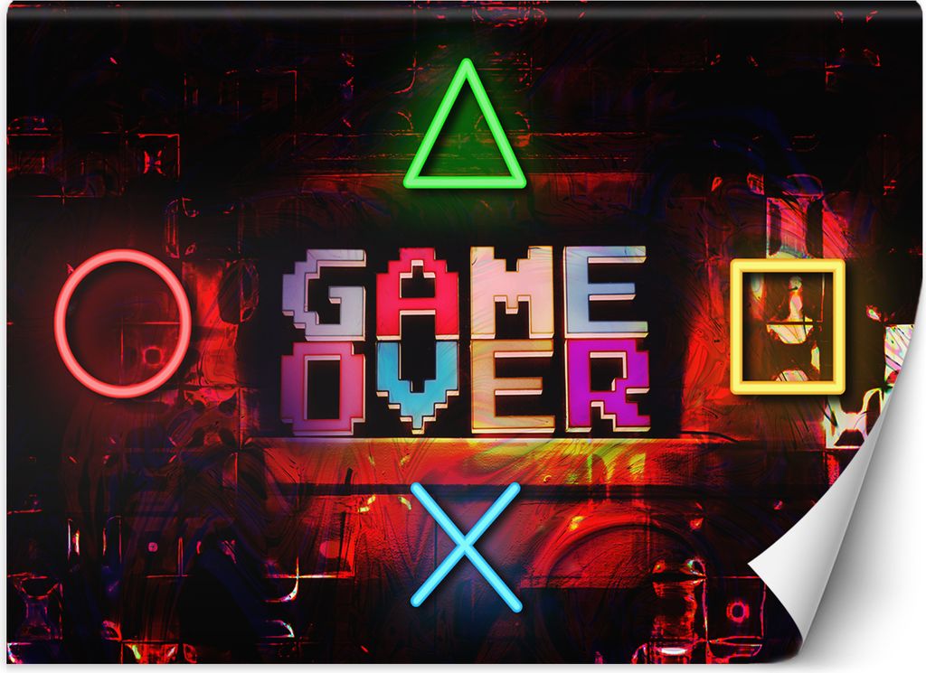 Vlies fototapete Game Over Schriftzug für einen Gamer 450x315 cm Feeby Rot inkl. Kleber einfache Montage