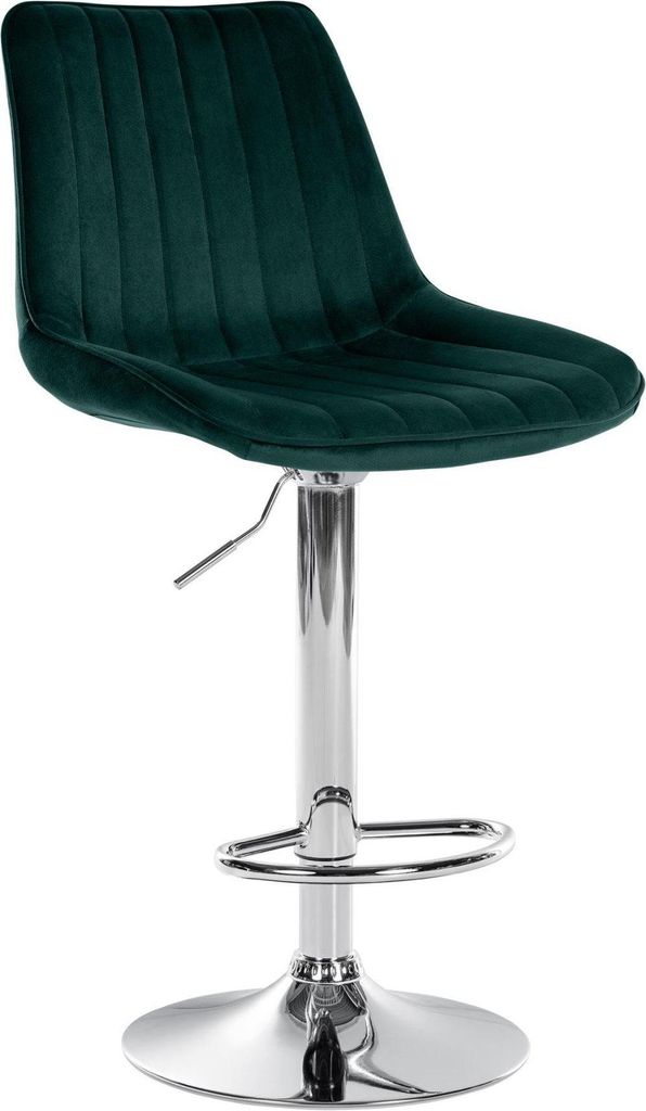 Moderner Barstuhl SAMT – Samt, ergonomischer Komfort, 360° drehbar | Farbe: Grün | Grundfarbe: Chrom