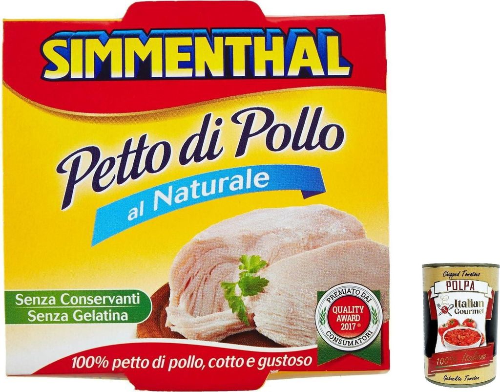 6x Simmenthal, pollo al naturale, Natürliche Hähnchenbrust in dosen, 133g + Italian Gourmet polpa 400g