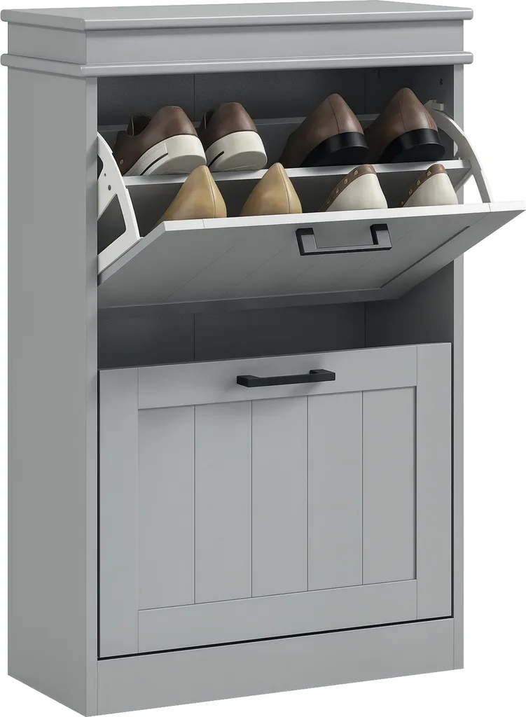 Rangement chaussures gain de place pour couloir, armoire à clapets grise