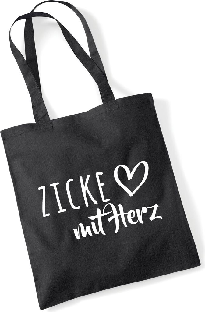 Huuraa Jutebeutel Zicke mit Herz 10 Liter Black Baumwolle Tasche Geschenkidee