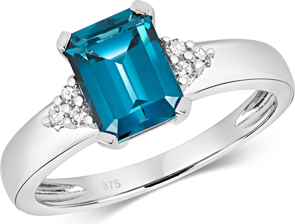 Moderner 9 Karat (375) Weißgold Damen - Diamant Solitärring Brillant-Schliff 0.06 Karat mit London - Blautopas, 54 (17.2); TRS14867RSN