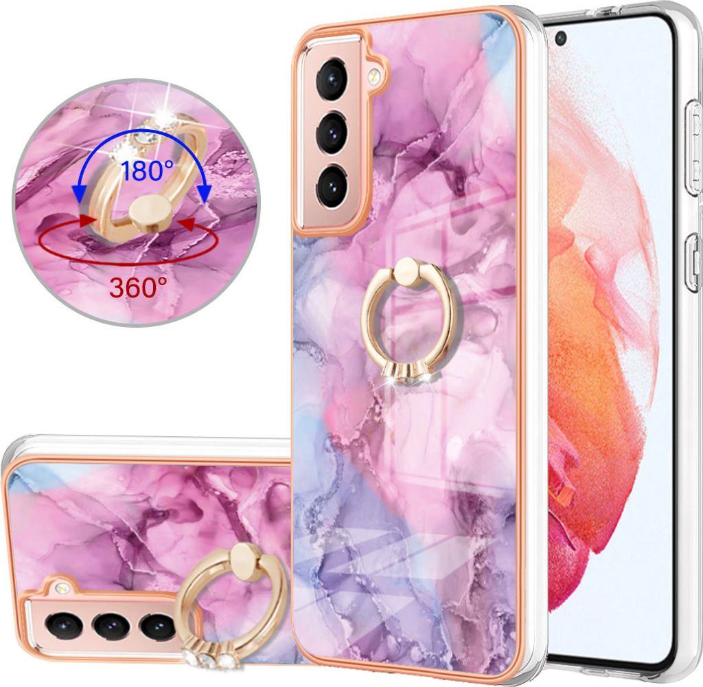 Galaxy S21 5G Hülle, Muster TPU Silikon Stoßdämpfer Bumper Schutzhülle mit Ring Ständer für Samsung Galaxy S21 5G Pink