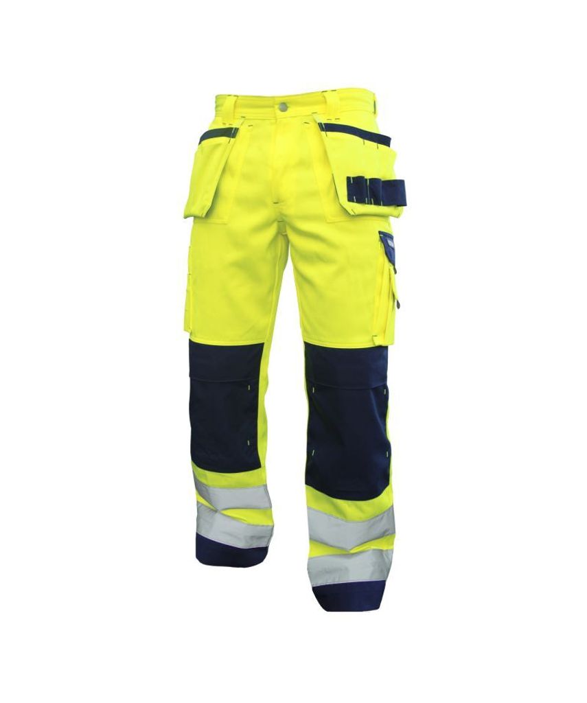 DASSY Glasgow Warnschutzhose mit Holstertaschen und Kniepolstertaschen NEONGELB/DUNKELBLAU Gr.58 Länge: MINUS